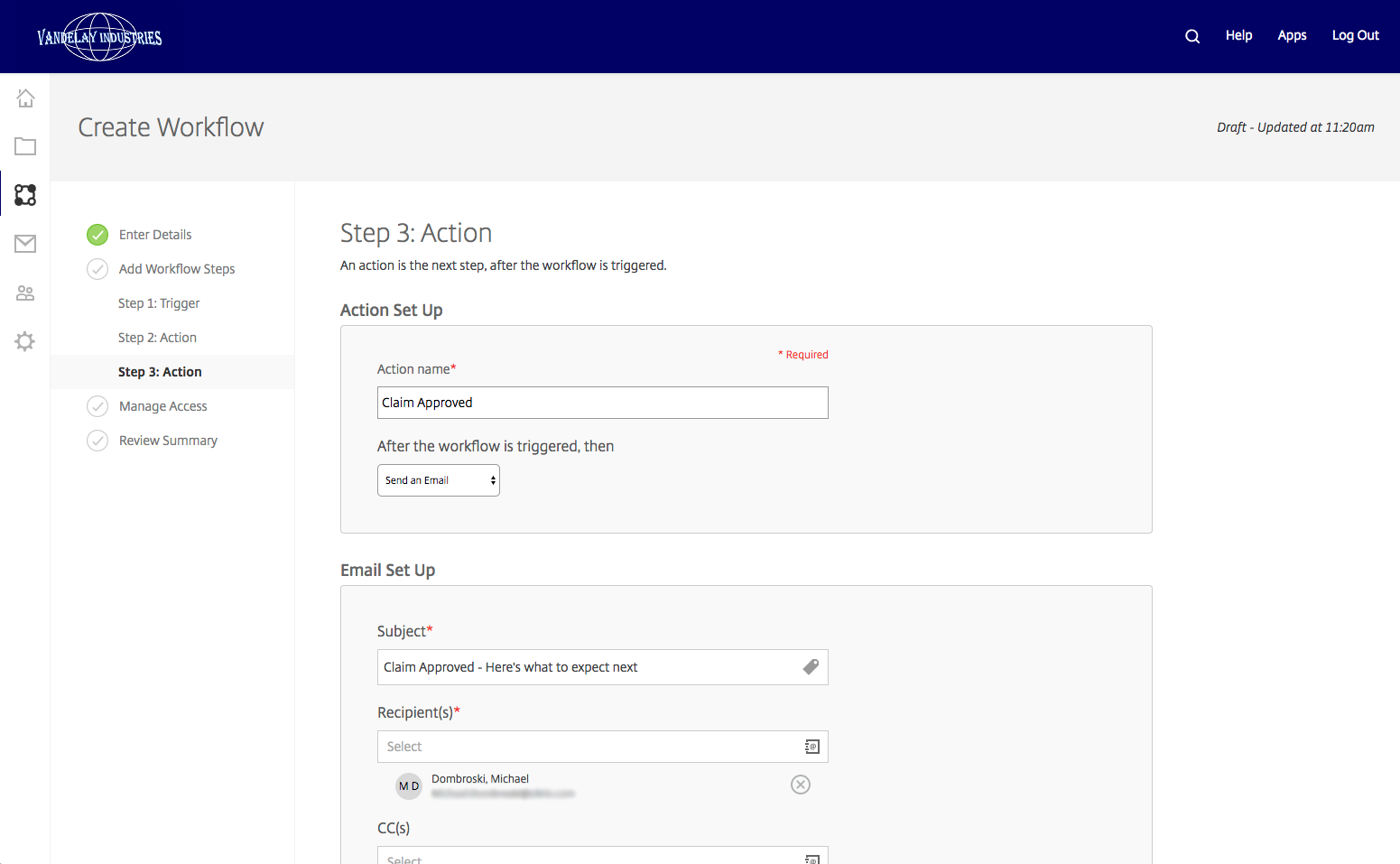 Create workflow - action 2